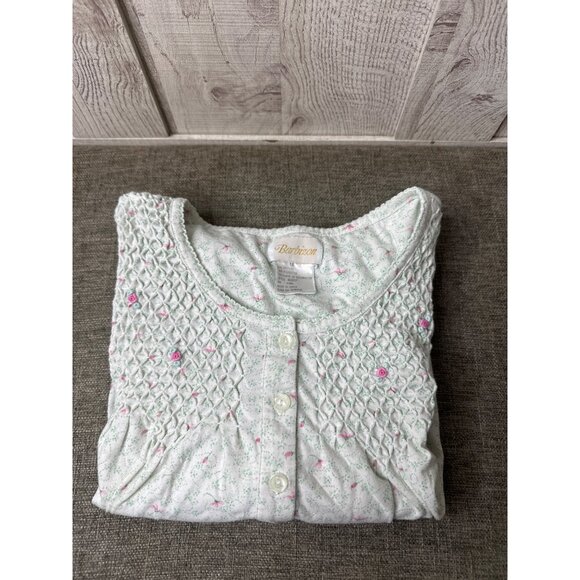 Bartizon Womens Floral Print Nightgown M Short Sleeves Light Green & Pink - Picture 3 of 6